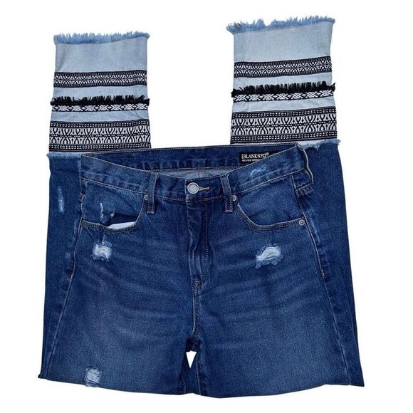 BLANKNYC Miss Molly Jeans Women's Size 27 Blue High Rise Tapered Raw Frayed Hem - Picture 9 of 12